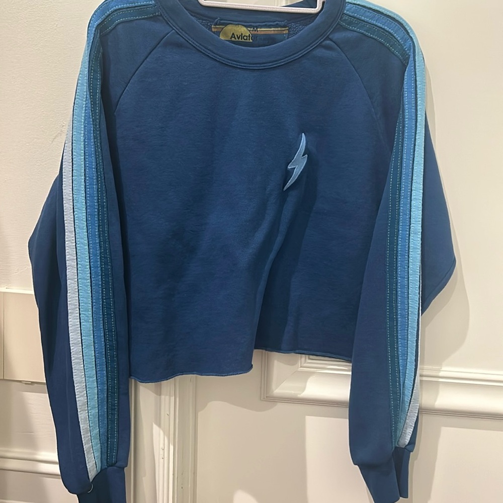 Aviator nation cropped blue crewneck